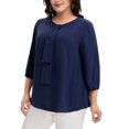 thumbnail image 2 of GRACE & GRANDEUR Women's Plus Size Tops Work Round Neck Ruffle Chiffon Blouse Office Top 2X Navy Blue, 2 of 6