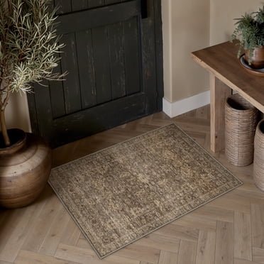 BERTHMEER 2'x3' Small Area Rugs for Doorway Kitchen Laundry Bedroom Entryway Dorm Entrance Office Washable Non Slip Indoor Rugs Oriental Vintage Traditional Doormats, Brown