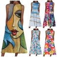 thumbnail image 5 of HKEJIAOI Liquidation des Ventes Robe Fleurie pour Femmes Robe d'Anniversaire Femmes Sans Manches Col Rond Imprimé Poche Grande Taille Robe de Nuit Longue Robes Amples Robe Bleue, 5 of 5