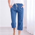 thumbnail image 1 of LSLJS Women's Fragrant Hemp Solid Color Loose Women Fashion Drawstring Pants Seven Pants Pockets Womens Work Pants, 1 of 5