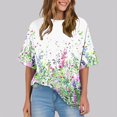 thumbnail image 2 of Pisexur Hauts d'Été pour Femmes Mode Décontractée Manches Courtes Col Rond T-Shirts Confortables Amples Surdimensionnés Imprimé Floral Blouses Hauts Mode T-Shirts Imprimés Graphiques Grande Taille Tops de Sortie S-5TG, 2 of 7