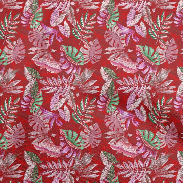 oneOone Velvet Red Fabric Tropical Leaf Fabric For Sewing Printed Craft Fabric By The Yard 58 Inch Wide