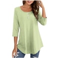 thumbnail image 1 of TACILIP Hauts à Manches 3/4 pour Femmes, Blouses à Boutons à Col Ras du Cou, T-Shirts Basiques, T-Shirts Décontractés d'Automne, T-Shirts Amples de Travail, Tenues de Printemps, Cadeaux pour Femmes, 1 of 4