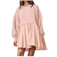 thumbnail image 1 of Pisexur Robe Chandail Surdimensionnée pour Femmes, Col Rond, Manches Longues, Patchwork, Robe d'Automne, Chandail à Enfiler, Hauts Amples et Fluides, Robe Chandail, Mini-Robe, 1 of 8