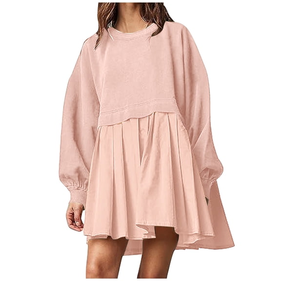 Pisexur Womens Oversized Sweatshirt Dress Crew Neck Long Sleeve Patchwork Fall Dress Pullover Tops Baggy Flowy Sweatshirt Mini Dress