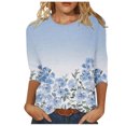 thumbnail image 3 of Pompotops Mode Femmes Confortable Col Rond Manches 3/4 Imprimé Casual T-shirt Chemisier Dégagement, 3 of 5