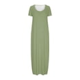 thumbnail image 3 of Fatuov Robe pour Femme Grande Taille à Col Rond, Robe Chemise d'Été pour la Plage à Manches Courtes, Robe Maxi Unie, Tailles 4TG, Vert Armée, 3 of 4