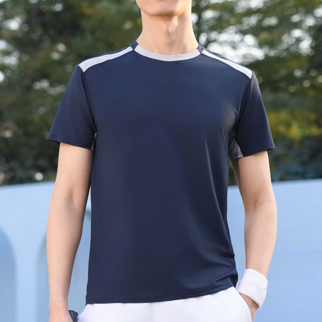 Styesk T Shirts for Man Solid-Color Casual Elastic Sports Short Sleeved Round-Neck Blouses