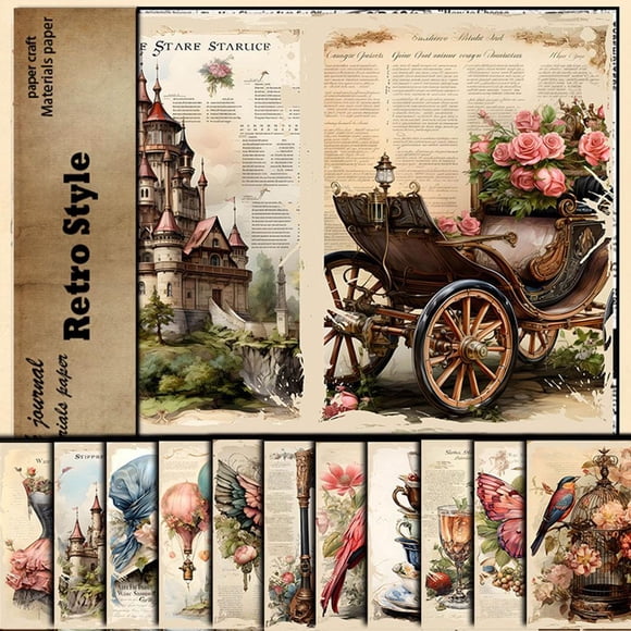 SharkTRUE Vintage Scrapbook Paper,Vintage Scrapbooking Supplies Scrapbook Paper Journaling Kit,Journaling Scrapbooking Supplies Craft Decoupage Kit for Card Making Junk Journal Decorative Cardstock Ba