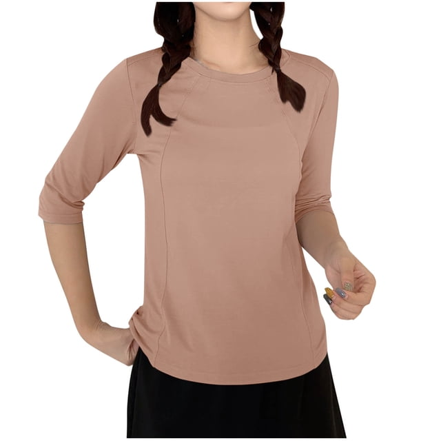 fatyb Chandails de Détente à Manches 3/4 pour Femmes Col Ras du Cou Amples et Confortables Blouses Chandail Décontracté de Tous les Jours T-Shirt de Pyjama