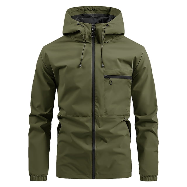 Lovzfmll Men's Hooded Rain Jacket Waterproof Workwear Utility Army Green, S