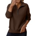 thumbnail image 4 of WTXUE Womens Long Sleeve Quarter Zip Pullover Sweater Casual Loose V Neck Collared Ribbed Knit Jumper Tops Soft Oversized Tunic Sweaters Brown L, 4 of 9