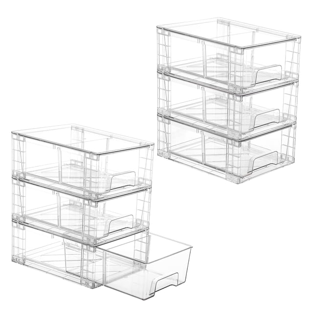 Vtopmart 6 Pack Stackable Storage Drawers,Clear Acrylic Drawer Organizers with Handles, Easily Assemble Containers for Fridge, Ba