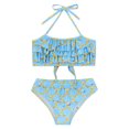 thumbnail image 3 of TiaoBug Girls 2 Pcs Mermaid Bikini Sets Shiny Halter Ruffles Crop Top with Triangle Brief Bathing Suit Tankini Light Blue 120, 3 of 5