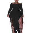 thumbnail image 4 of Femmes Robe Longue Manches Longues Cou Carré Fente Robe Irrégulière à Volants Robe de Cocktail, 4 of 9