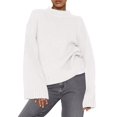 thumbnail image 3 of Women'S Long Sleeve Ribbed Knit Loose Pullover Sweater Tops Fuzzy Knit Casual Chunky Fall Outfits Clothes White L, 3 of 9