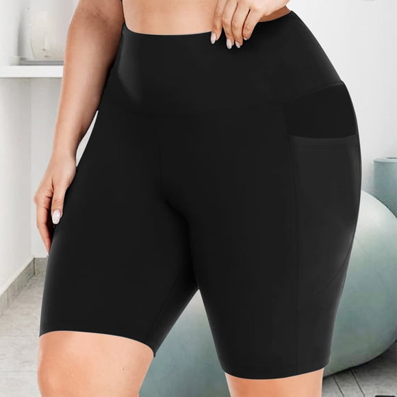 Gspmoly Shorts, Women Oversized Drying Elastic Yoga Shorts with Bottom Pockets for Fitness and Sports Shorts Hiking Shorts Women Savings Black XXXL