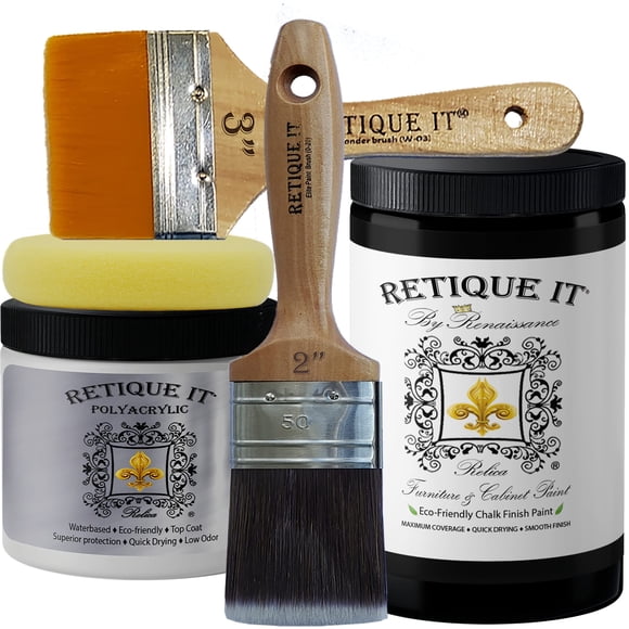 Retique It Peinture à la Craie pour Meubles par Renaissance Bricolage, Ensemble de 6 Pcs, 08 Noir Minuit, 32 Onces