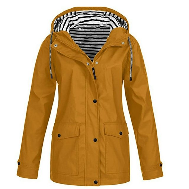 HTNBO Hooded Solid Color Rain Coats for Women Outdoor Windproof Plus Size Rain Jackets