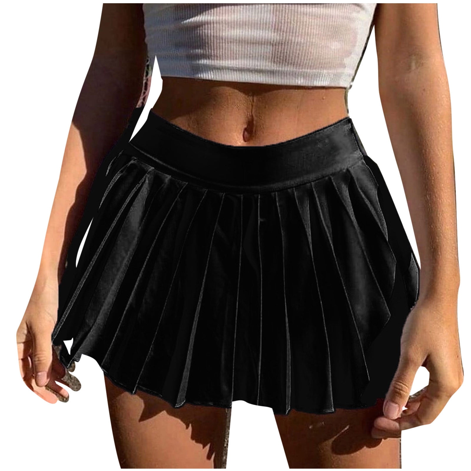 PEZHADA Women's Mini Pleated Skirts Sexy Club High Wiast Stretchy