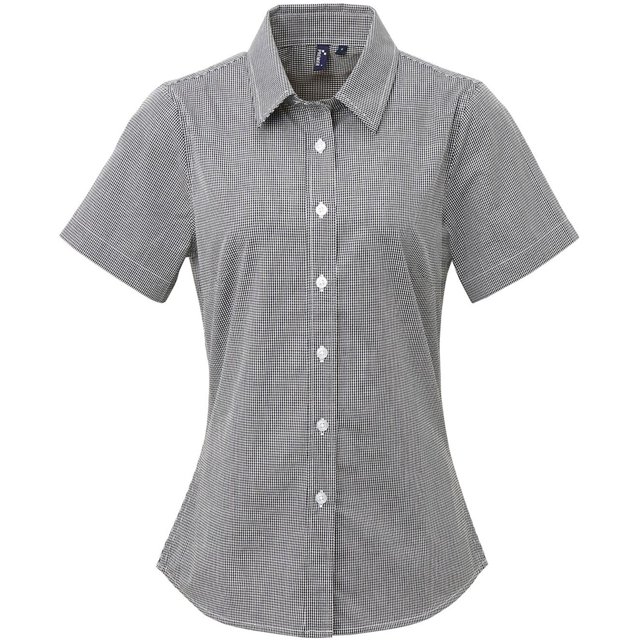 Premier Chemise en Coton à Micro-Carreaux à Manches Courtes pour Femmes