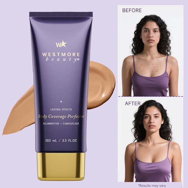 Westmore Beauty Body Coverage Perfector – Waterproof Leg & Body Makeup, Tattoo Concealer, Natural Radiance, 3.5 fl oz Lightweight Full-Coverage Formula