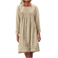 thumbnail image 1 of MeetoTime Robe Mi-Longue pour Femme à Col Rond, Manches Longues, Longueur Genou, Légère, Ample, en Coton et Lin, Tailles P-5TG, 1 of 8