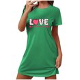 thumbnail image 1 of Grande Taille Pyjamas Chemises de Nuit pour Femmes Imprimé Cœur Robe de Nuit Manches Courtes Col Rond Chemise de Sommeil Confort Robe de Pyjama Tenue de Nuit T-Shirt Tenue d'Intérieur Robe de Maison Vert m, 1 of 5