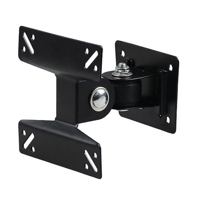 Universal Rotated TV Wall Mount Swivel Bracket Monitor Stand for 14 - 24 Inch LCD LED Flat Panel Plasma TV Holder. The black SPCC cold rolled sheet construction mount features a detachable VESA plate for easy installation and supports VESA 75x75 mm and 100x100 mm patterns. It accommodates TVs weighing up to 33 lbs (15 kg) and offers a wide-angle swivel range of -90 to +90 degrees for optimal viewing. Suitable for home, commercial, and public spaces.