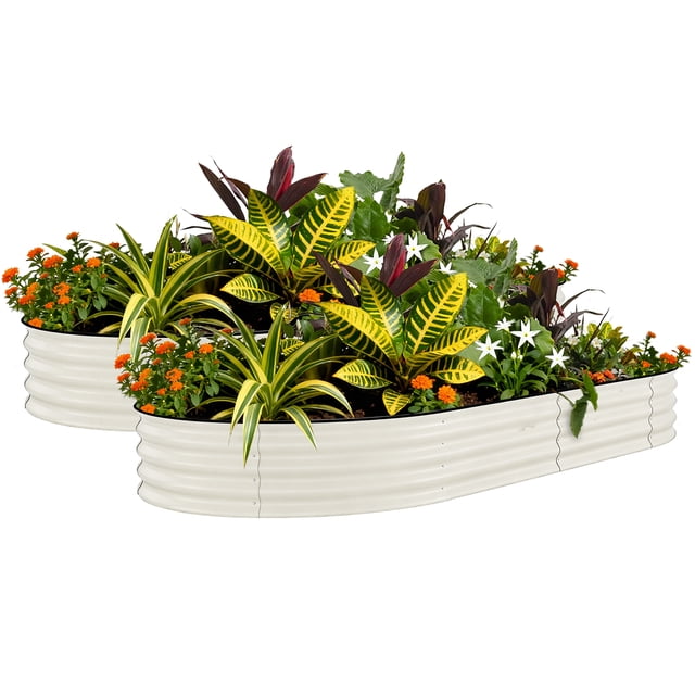 Jardinière Surélevée en Acier Galvanisé, Lot de 2 - 300x120x45 cm Beige, Robuste pour l'Extérieur avec Bandes Anti-Coupure, Résistante à la Rouille et Assemblage Facile pour Légumes, Fleurs, Fines Herbes