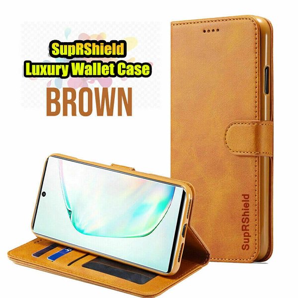 Samsung Galaxy S22 Brown Genuine SupRShield Wallet Leather Flip Stand Magnetic Case Cover