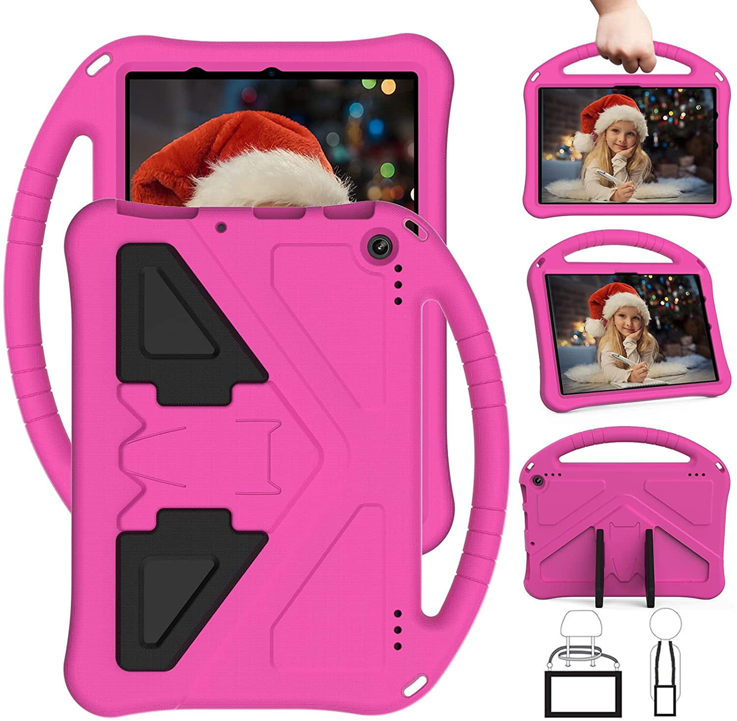 HD 10 Tablet Case for Kids Boy Girl, HD 10 Tablet 11th Gen 2021 Light EVA Foam Shockproof Kids Case with Stand Handle Pen Holder Kid-Proof Case for Fire HD 10 Tablet-Rose