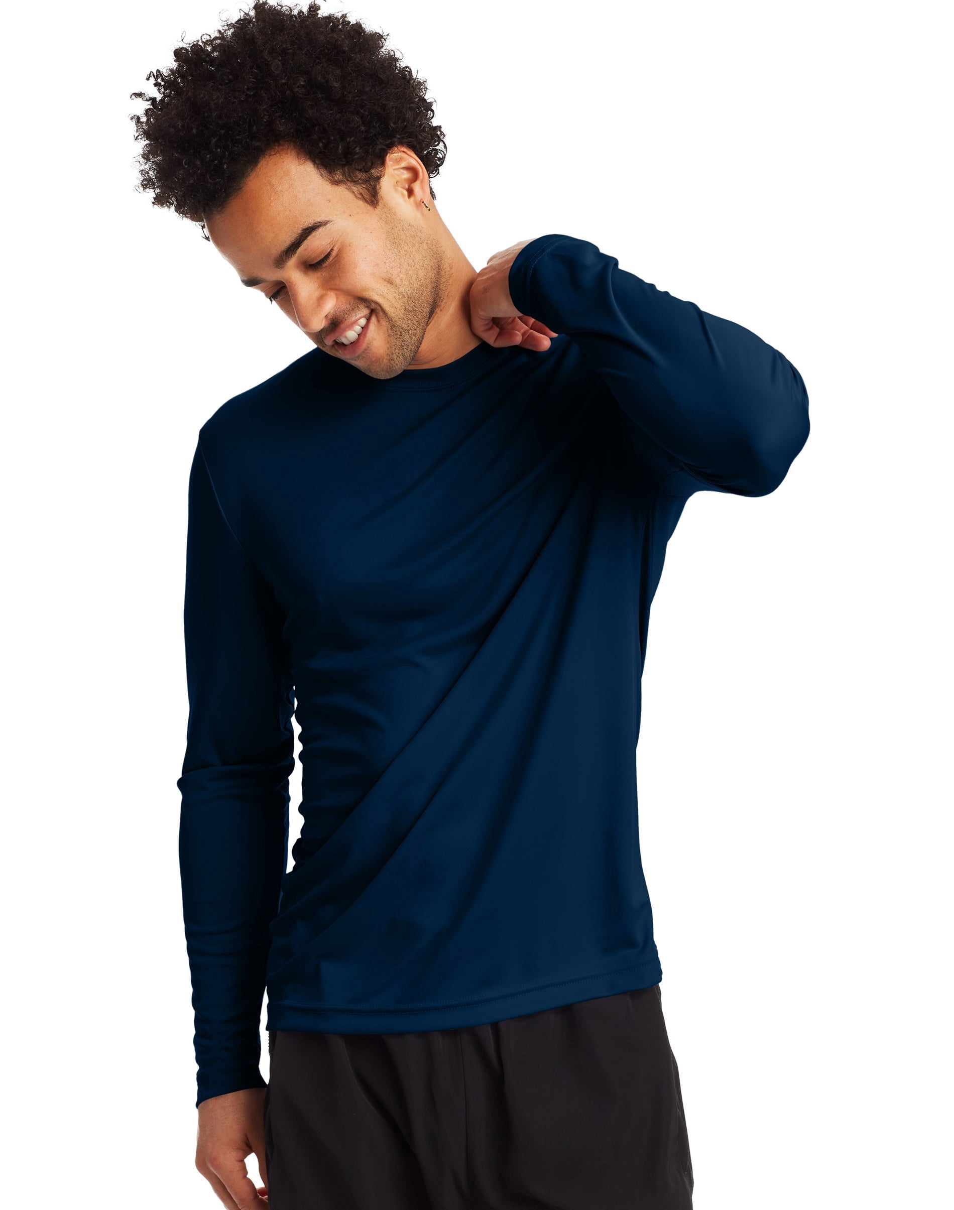 Hanes Mens Sport FreshIQ Cool DRI Long Sleeve Tee 2-Pack, L, Navy