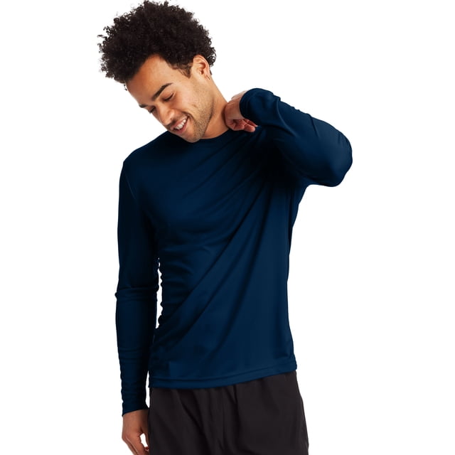 Hanes Mens Sport FreshIQ Cool DRI Long Sleeve Tee 2-Pack, S, Navy