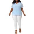 thumbnail image 2 of Agnes Orinda Women's Plus Size Tops Swiss Dots Short Sleeve Notched Neck Spring Summer Blouses 4X Blue, 2 of 6