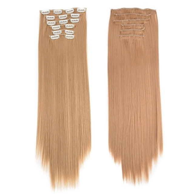 HHBEAUTY Rallonges de Cheveux à Clip de 20 Pouces en Cheveux Humains pour Femmes Mode - Longues Lisses Soyeuses 6 Pcs 16 Clips Rallonges de Vrais Cheveux à Clip en Cheveux Humains