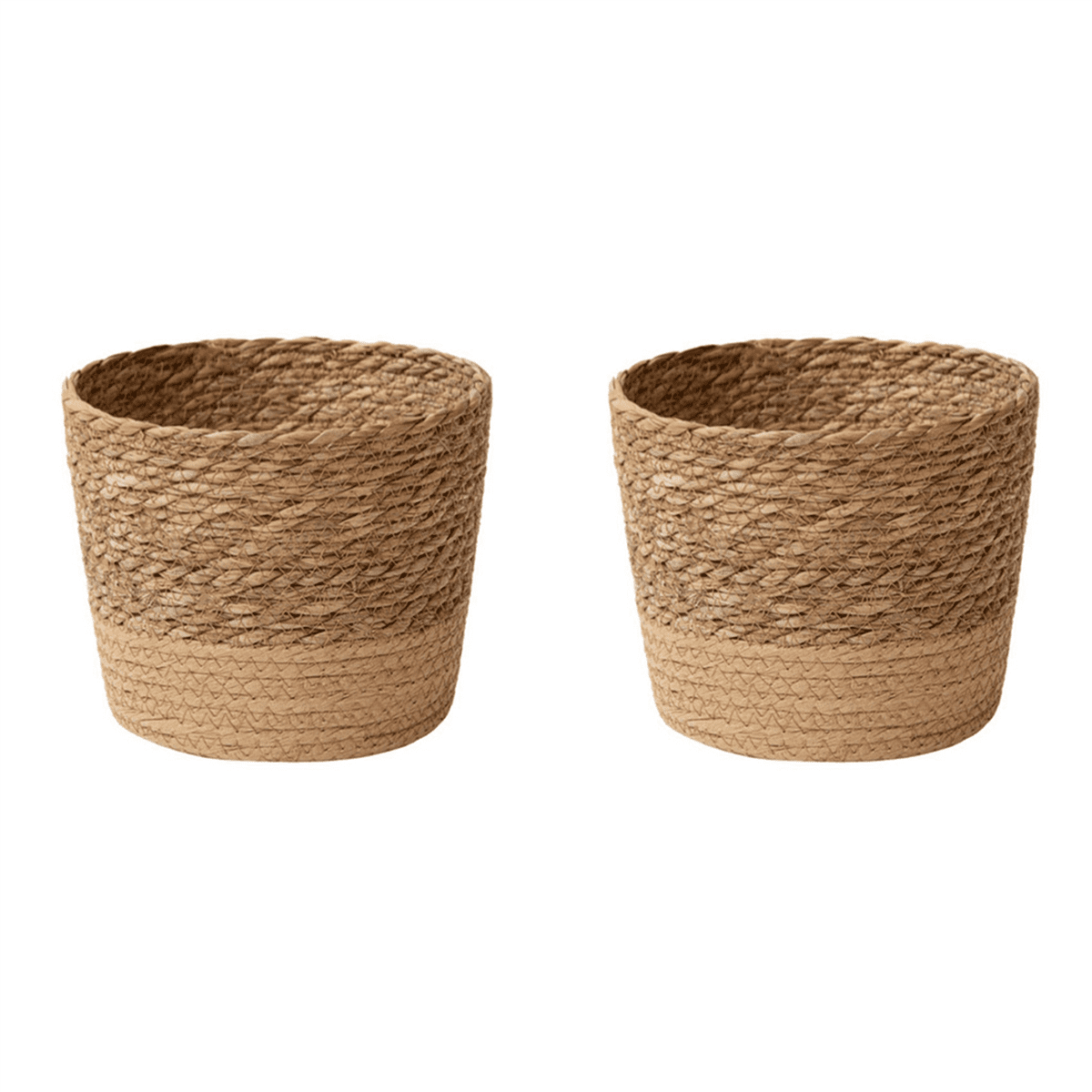 2X Straw Weaving Flower Plant Pot Wicker Basket Rattan Flowerpot Storage Basket Handmade Woven Planter Basket L