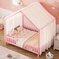 thumbnail image 3 of Euroco Lit Montessori au Sol avec Baldaquin, Lit Double en Forme de Maison avec Rampes, Rose, 3 of 12