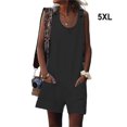 thumbnail image 4 of Combinaison Salopette Ample Sans Manches à Col Rond pour Femme, Été, Col Rond, Décontractée, Couleur Unie, Poches avant, Combinaison Short, Plage, Marche, Noir, 5TG, 4 of 5