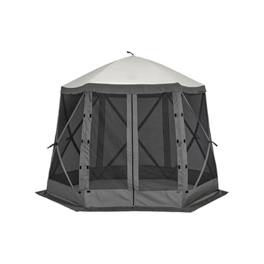 12x12 ft Pop-Up Canopy Screen Tent with 6 Sides, 600D Oxford Outdoor Shelter with Fiber Poles, Carry Bag, Ropes and Stakes for Camping, Lawn and Backyard