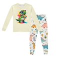 thumbnail image 1 of Pyjama pour Garçons, Imprimé Dinosaure, Col Rond, Manches Longues, Haut et Pantalon, Ensemble de Pyjama 2 Pcs pour le Printemps et l'Automne, Pyjamas pour Enfants, Beige, 8 Ans-9 Ans, 1 of 5