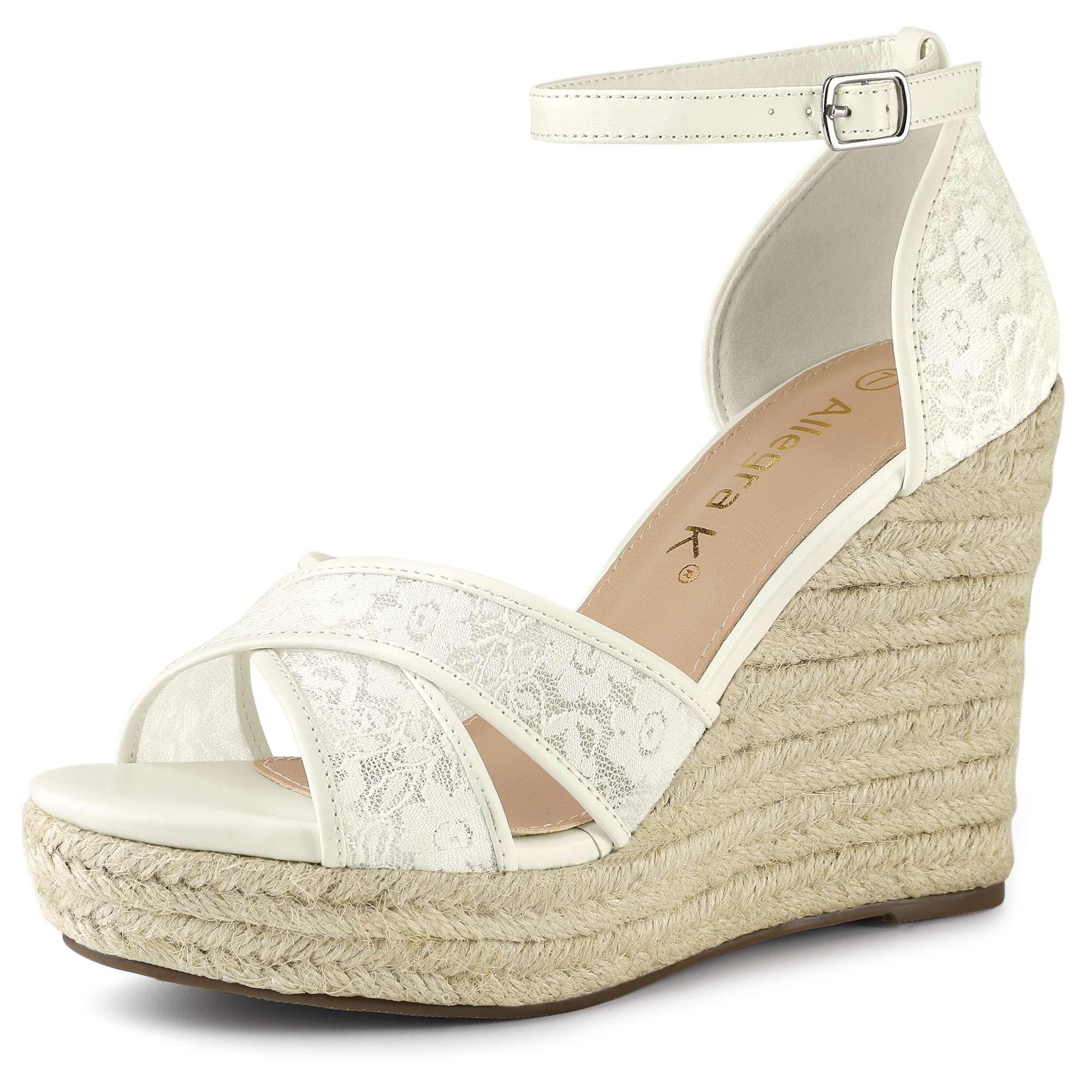 BLISSFUL STEP Sandales Compensées Espadrilles à Talon Compensé pour Femmes Blanc 8