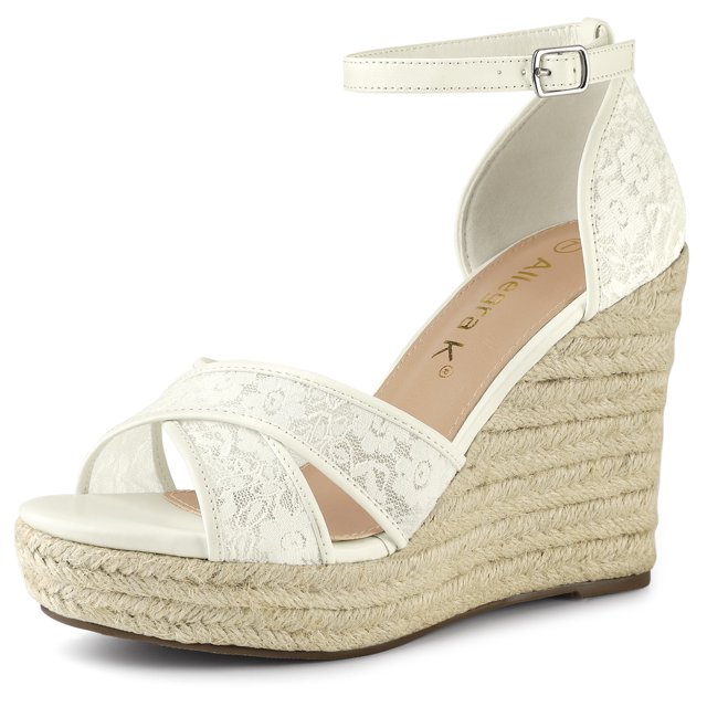 BLISSFUL STEP Sandales Compensées Espadrilles à Talon Compensé pour Femmes Blanc 8