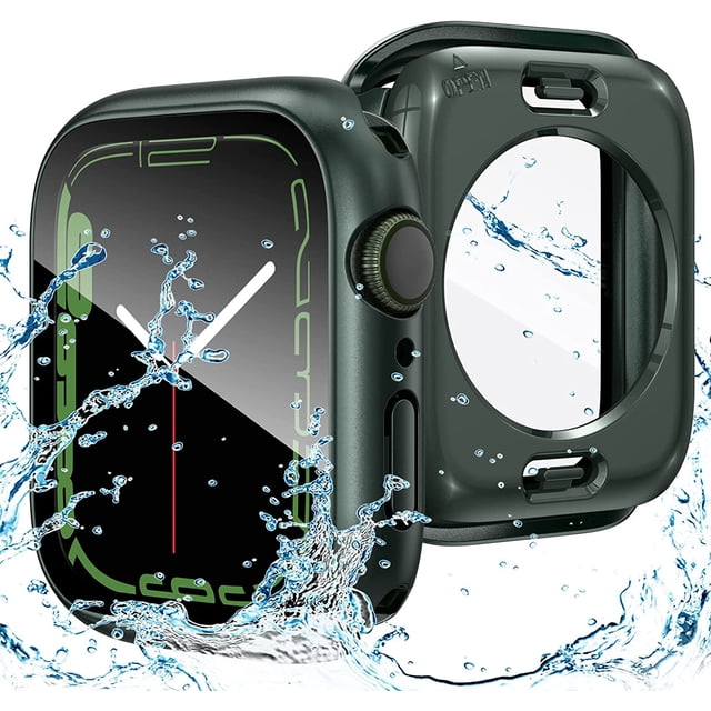 XiHAMA 2 in 1 Waterproof Case Compatible with Apple Watch Screen Protector 44mm SE 2nd Gen Series 6 5 4, 360 Protective Glass Face Cover Hard PC Bumper + Back Frame for Watch Accessories