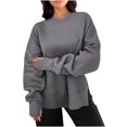 thumbnail image 1 of Timegard Womens Sweatshirt Long Sleeve Side Split Crewneck Oversized Pullover Fall Winter Loose Tops, 1 of 6