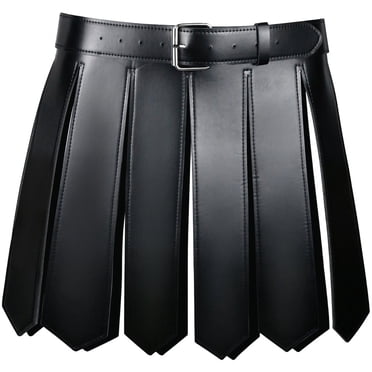 Jiibva Costume de Gladiateur pour Homme Jupe Kilt de Gladiateur en Cuir PU Jupe Style Punk Ceinture