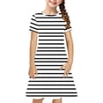 thumbnail image 2 of JDQJBZ Girls Short Sleeve Dress Striped Print Pleated With Pockets Summer Outfit, 2 of 5