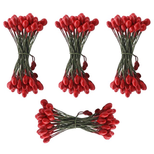 GUOOL 200pcs Rouge Artisanat Bricolage Artificiel à Double Tête Baies