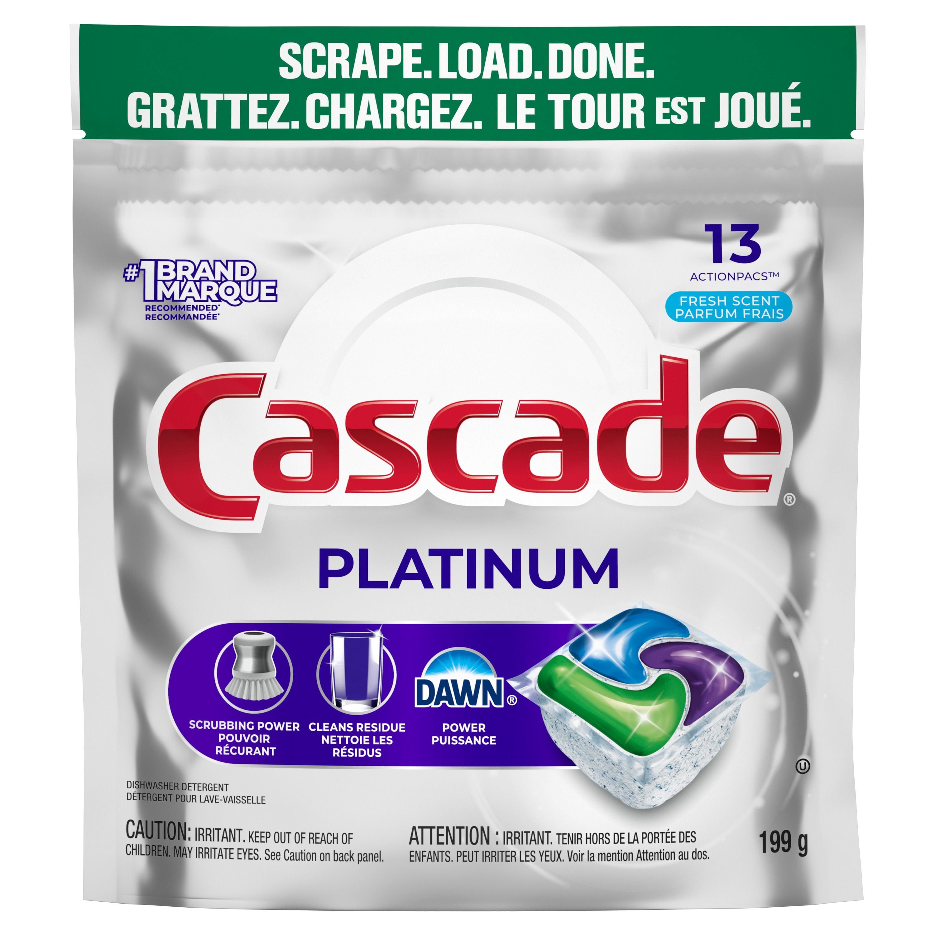 Cascade Platinum Pastilles pour Lave-Vaisselle, Détergent pour Lave-Vaisselle, Savon Détergent pour Vaisselle, Frais 13CT