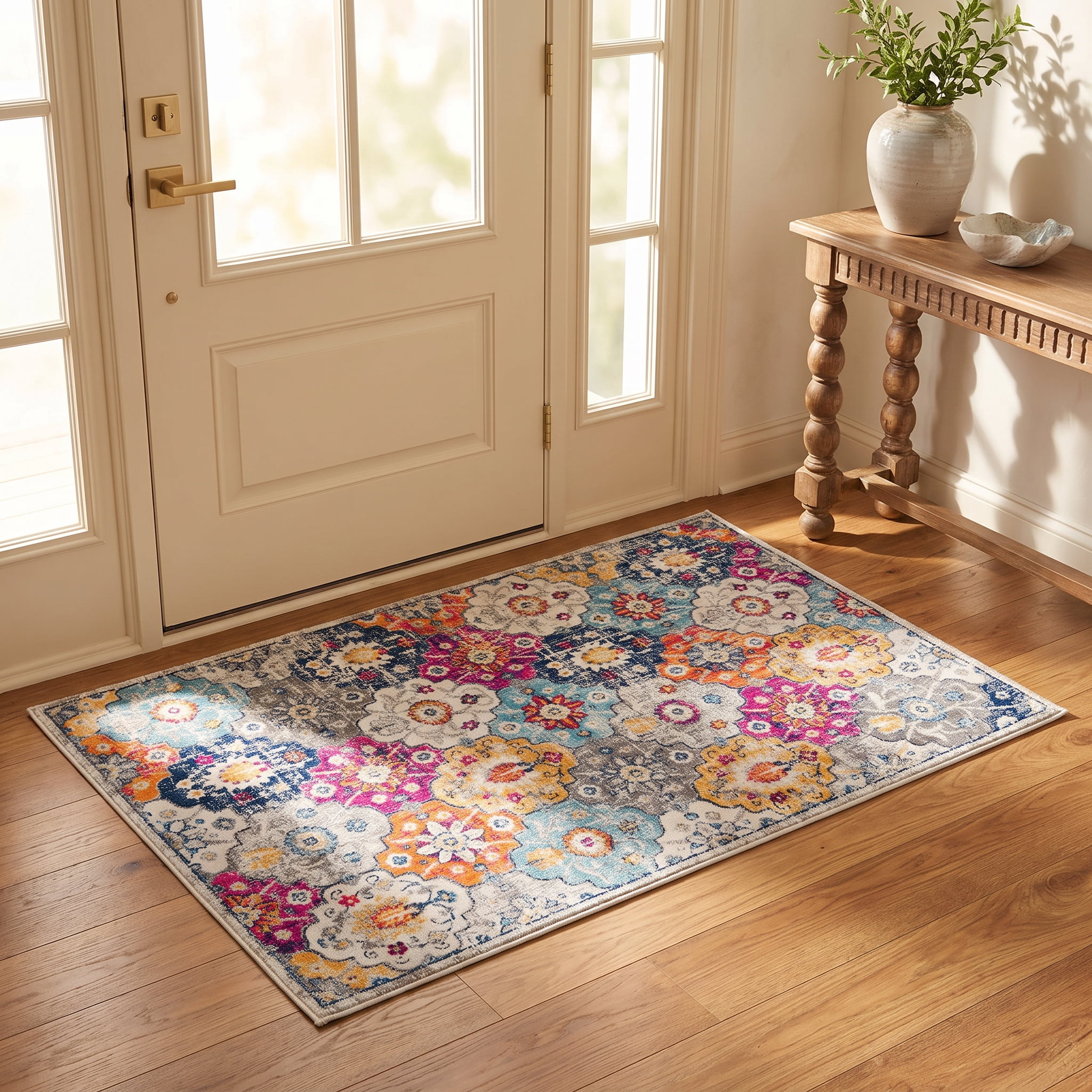 Tapis Branch Savannah 2' x 2' (Taille exacte : 2'3" x 2') Tapis d'intérieur moderne du milieu du siècle, gris rouille, entrée, couloir, salle de bain et cuisine contemporains